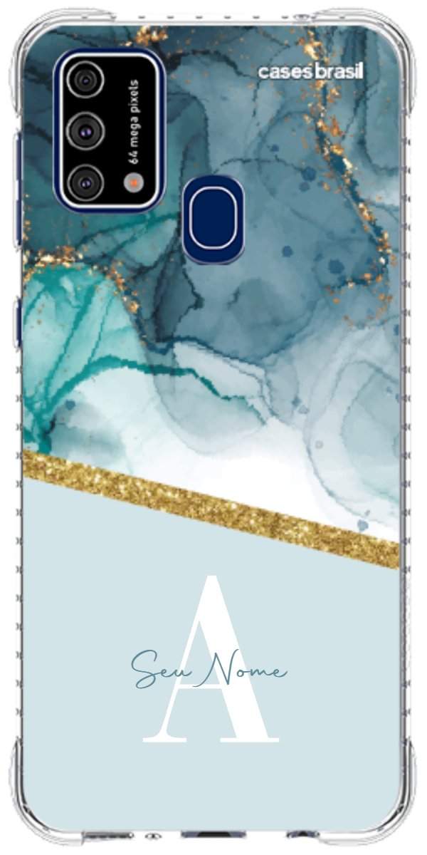 Capinha para Celular Mármore Aqua Dourada