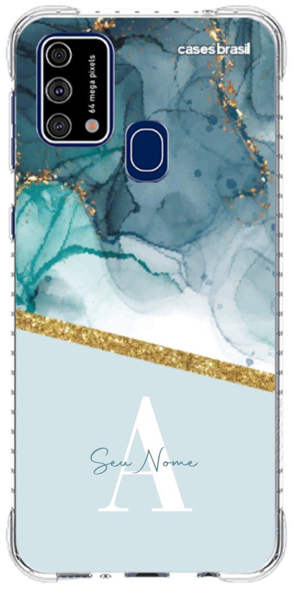 Capinha para Celular Mármore Aqua Dourada