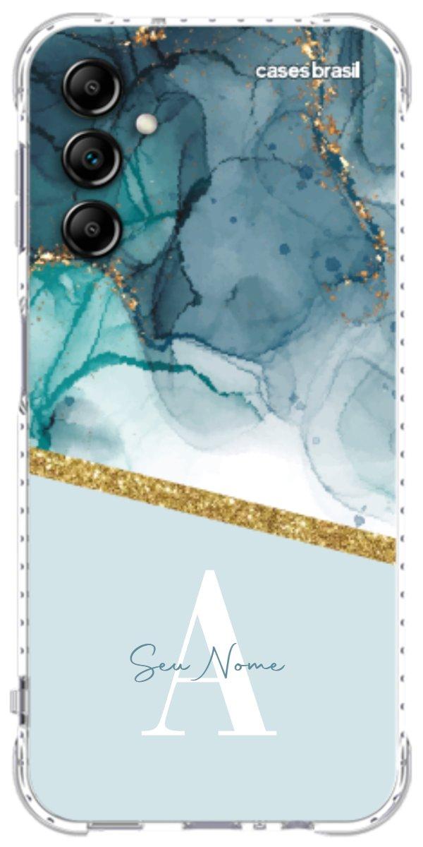 Capinha para Celular Mármore Aqua Dourada