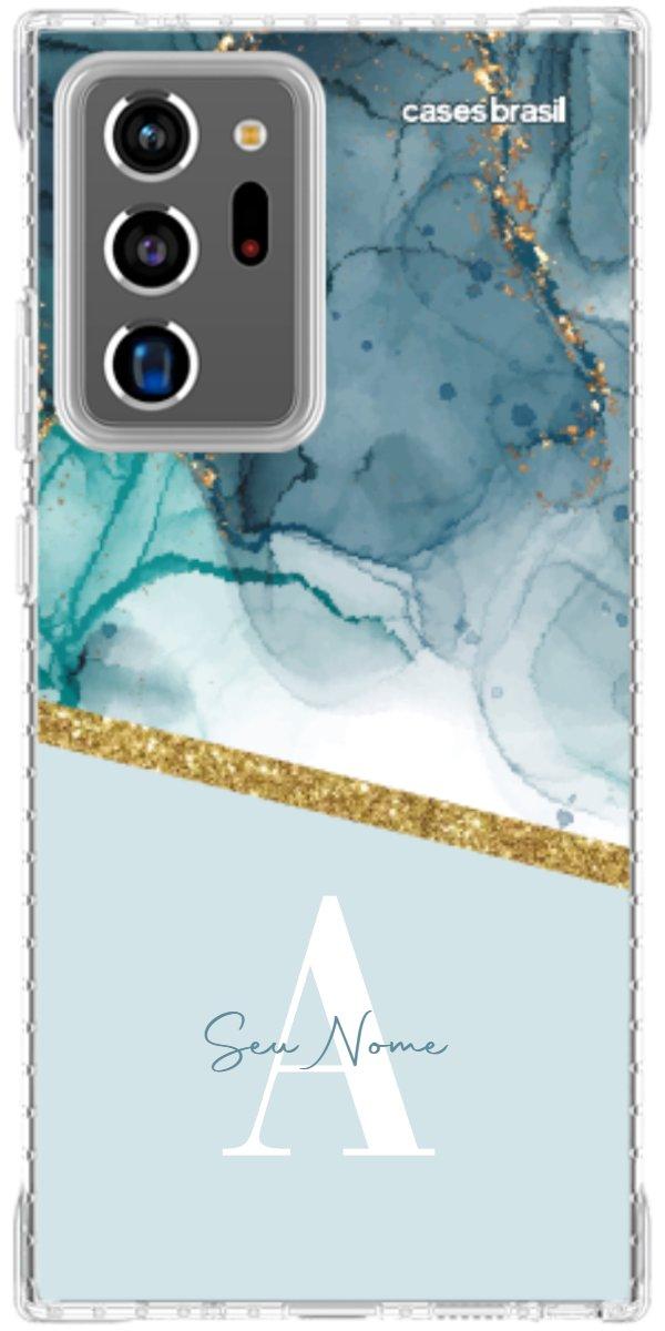 Capinha para Celular Mármore Aqua Dourada
