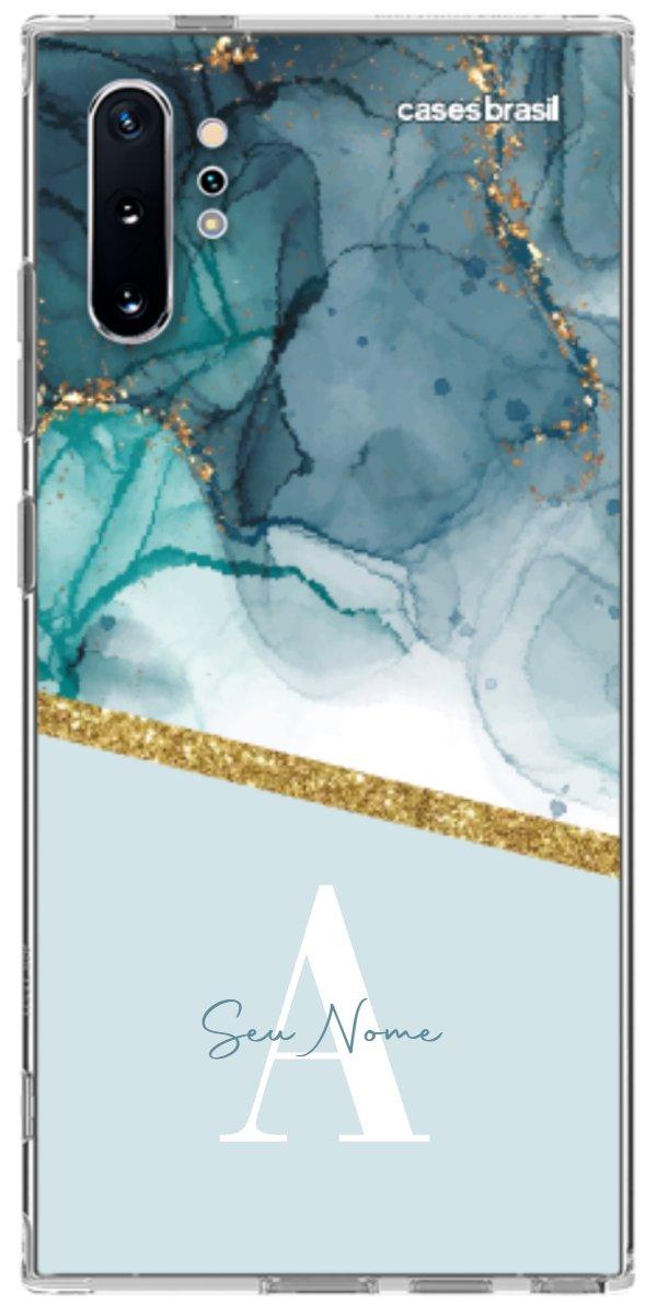 Capinha para Celular Mármore Aqua Dourada
