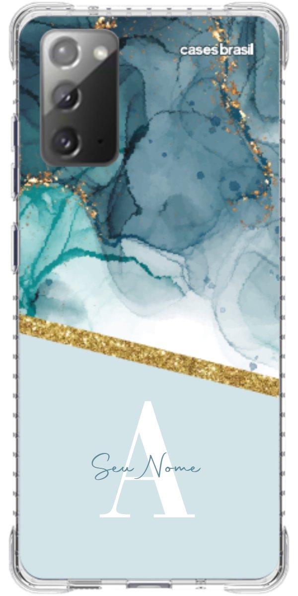 Capinha para Celular Mármore Aqua Dourada