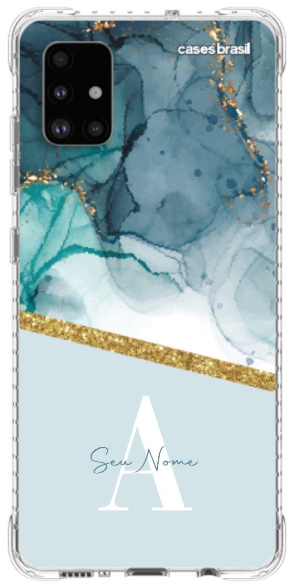 Capinha para Celular Mármore Aqua Dourada