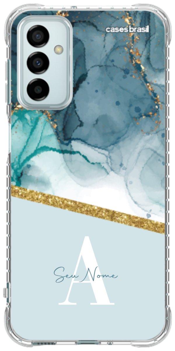 Capinha para Celular Mármore Aqua Dourada