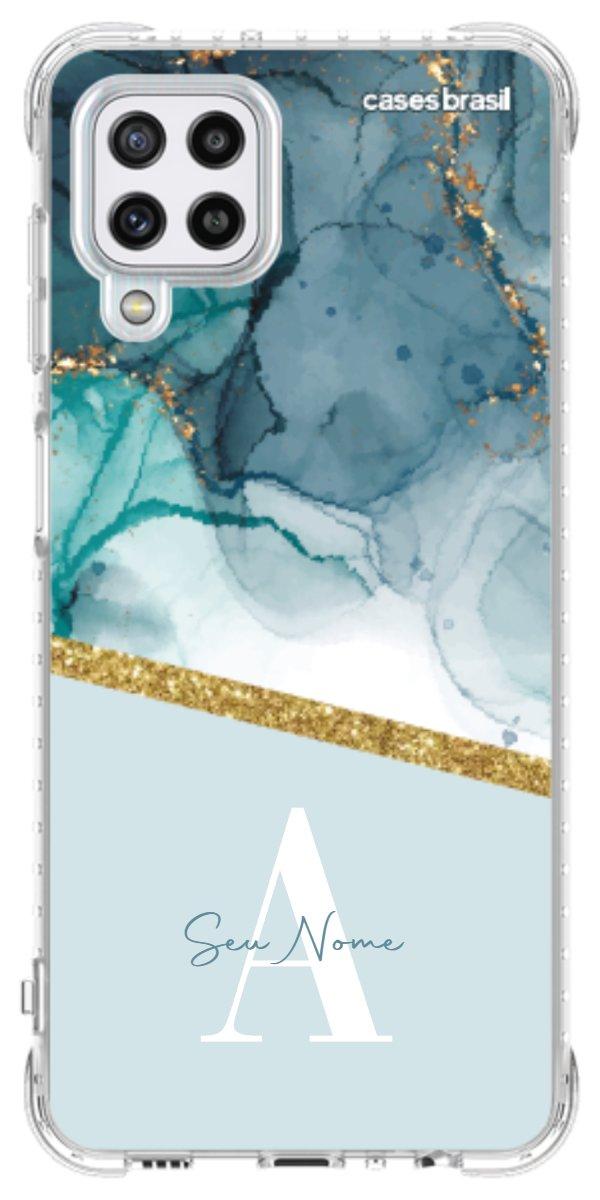 Capinha para Celular Mármore Aqua Dourada