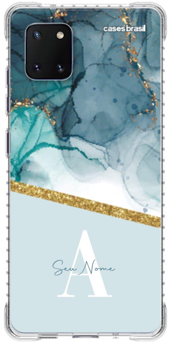 Capinha para Celular Mármore Aqua Dourada