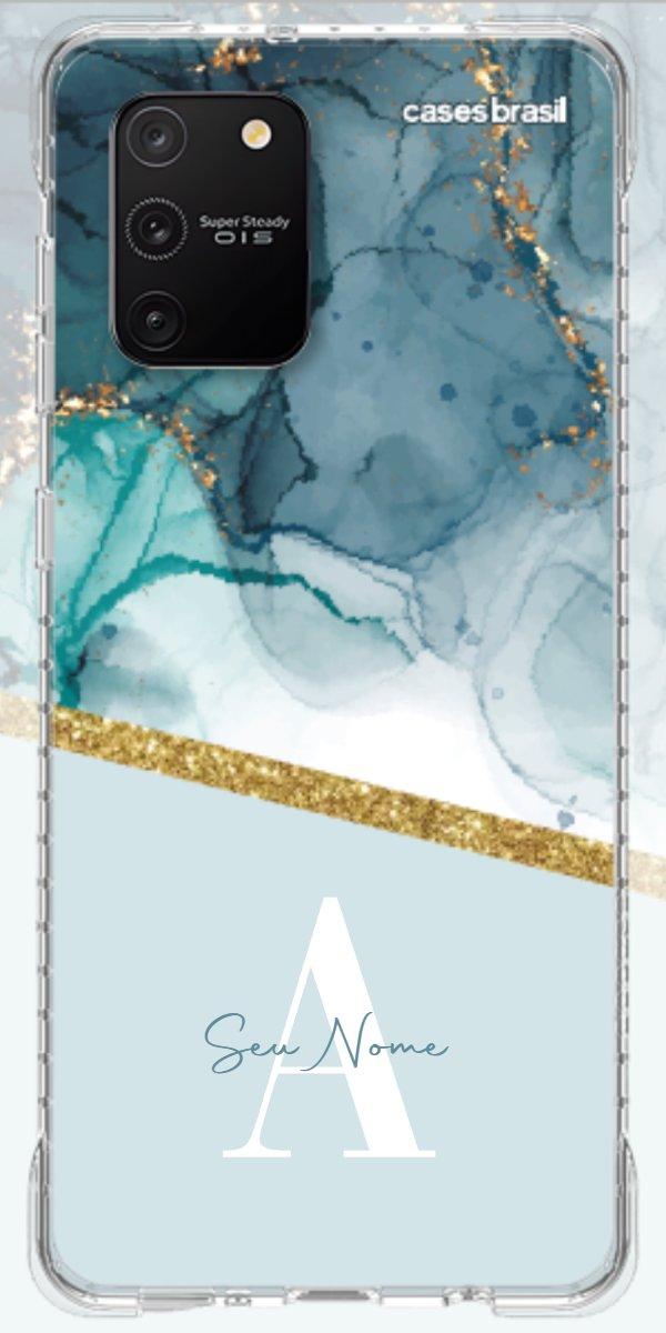 Capinha para Celular Mármore Aqua Dourada