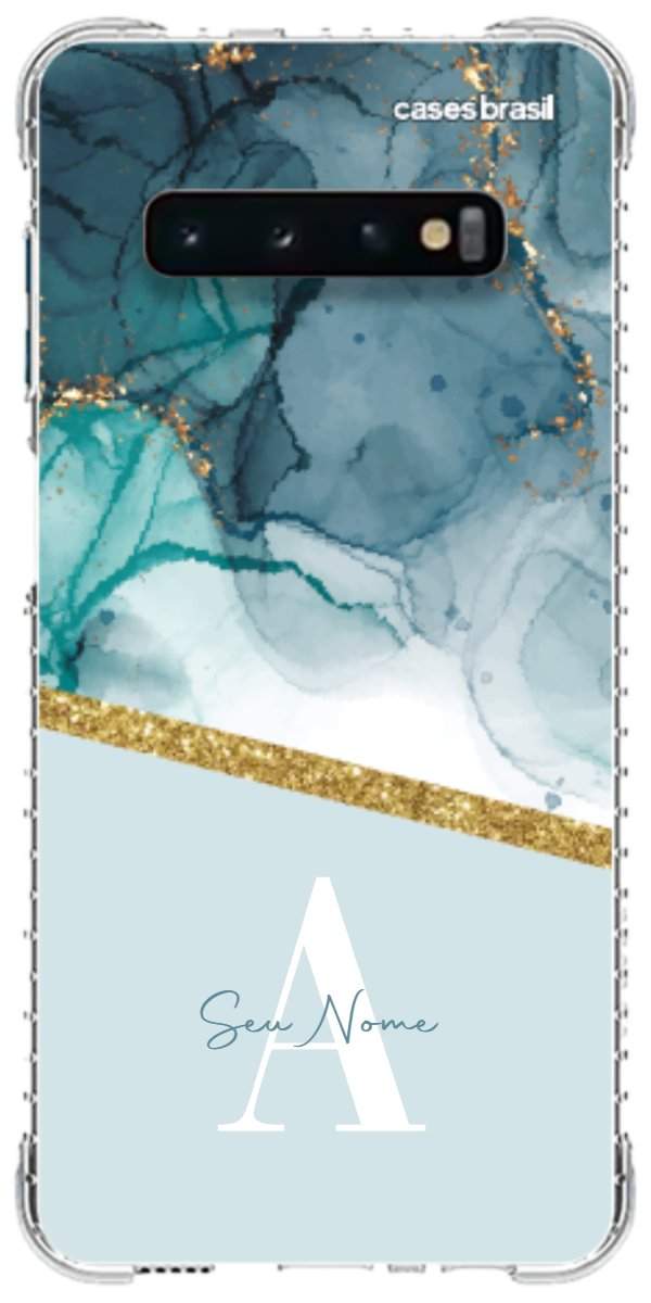 Capinha para Celular Mármore Aqua Dourada