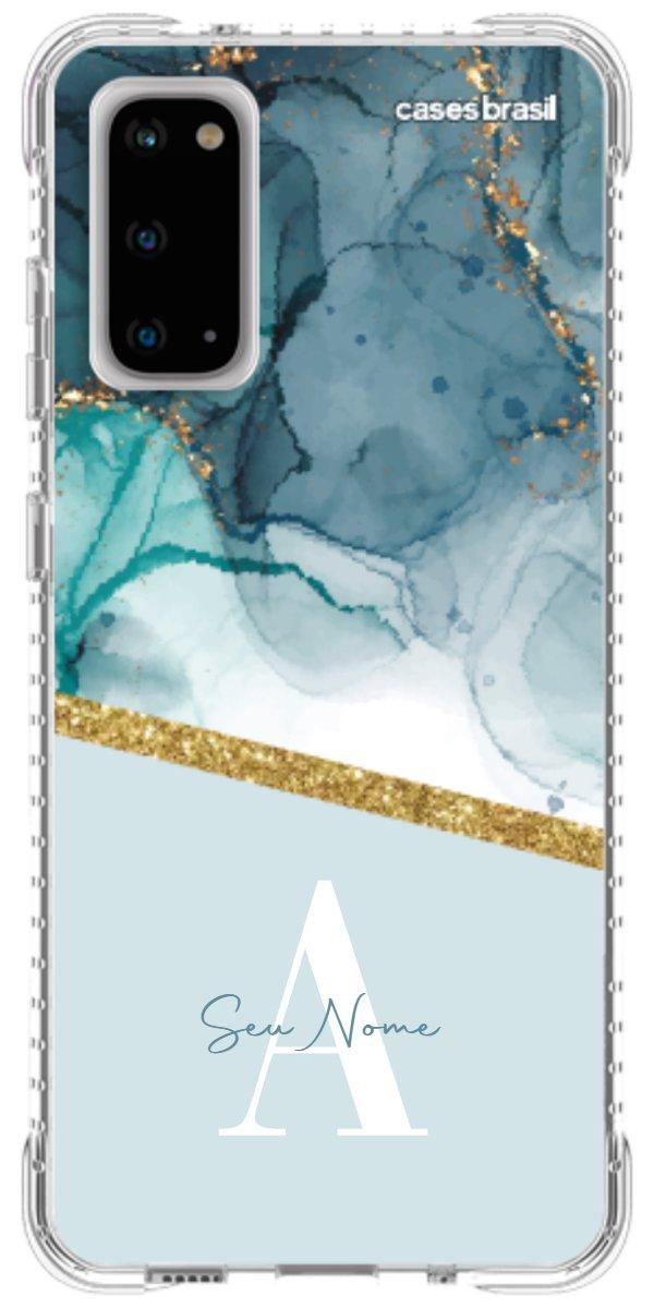 Capinha para Celular Mármore Aqua Dourada
