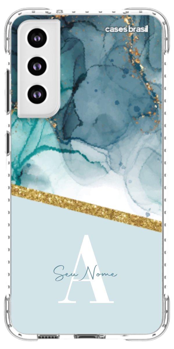 Capinha para Celular Mármore Aqua Dourada