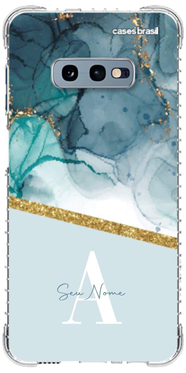 Capinha para Celular Mármore Aqua Dourada