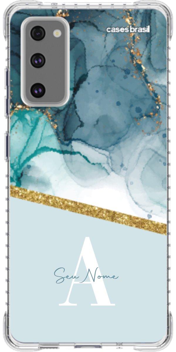 Capinha para Celular Mármore Aqua Dourada
