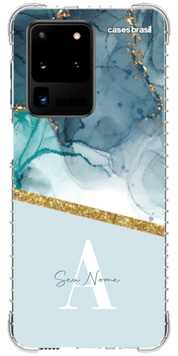 Capinha para Celular Mármore Aqua Dourada