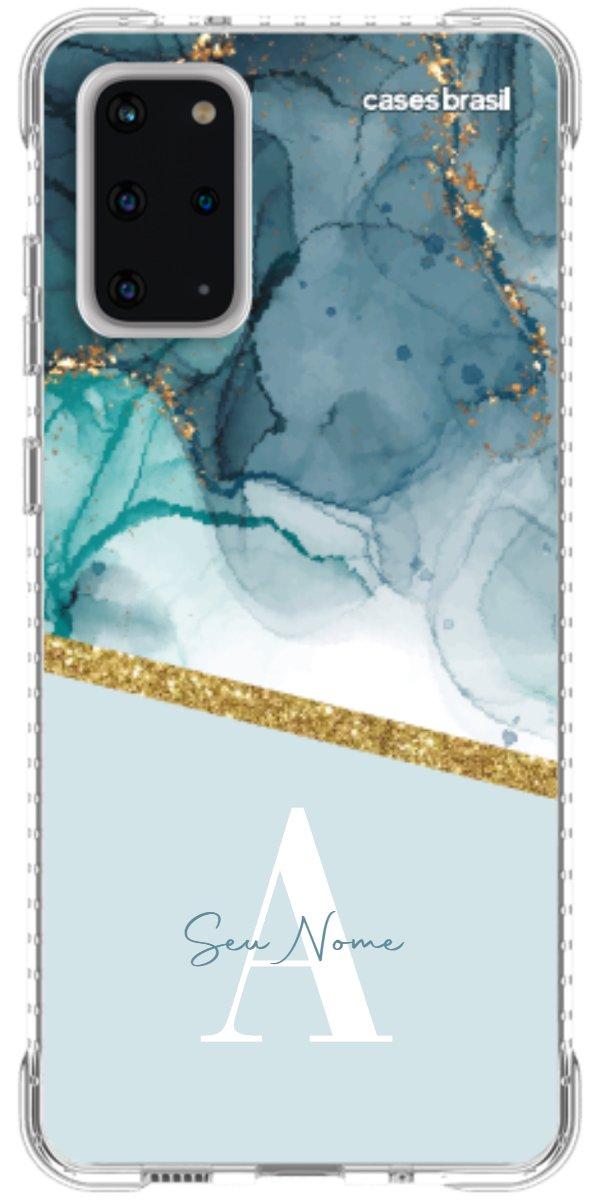 Capinha para Celular Mármore Aqua Dourada