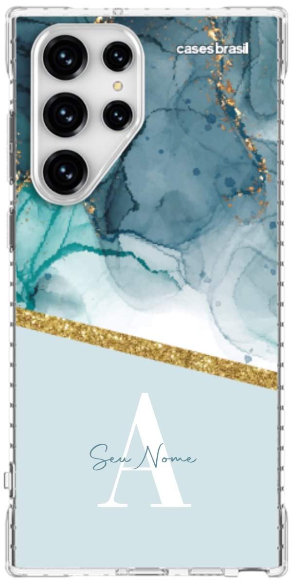 Capinha para Celular Mármore Aqua Dourada