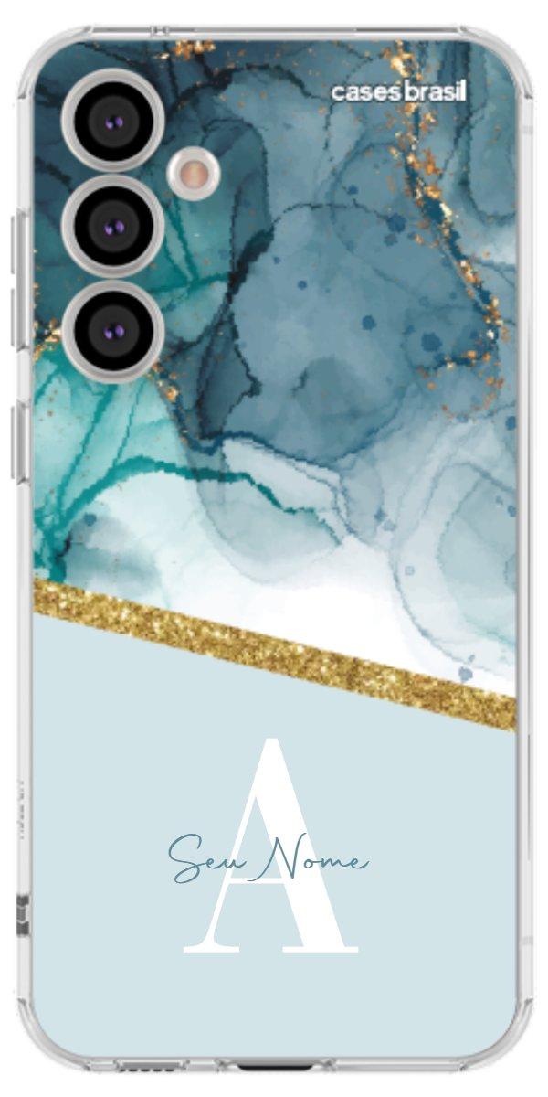 Capinha para Celular Mármore Aqua Dourada