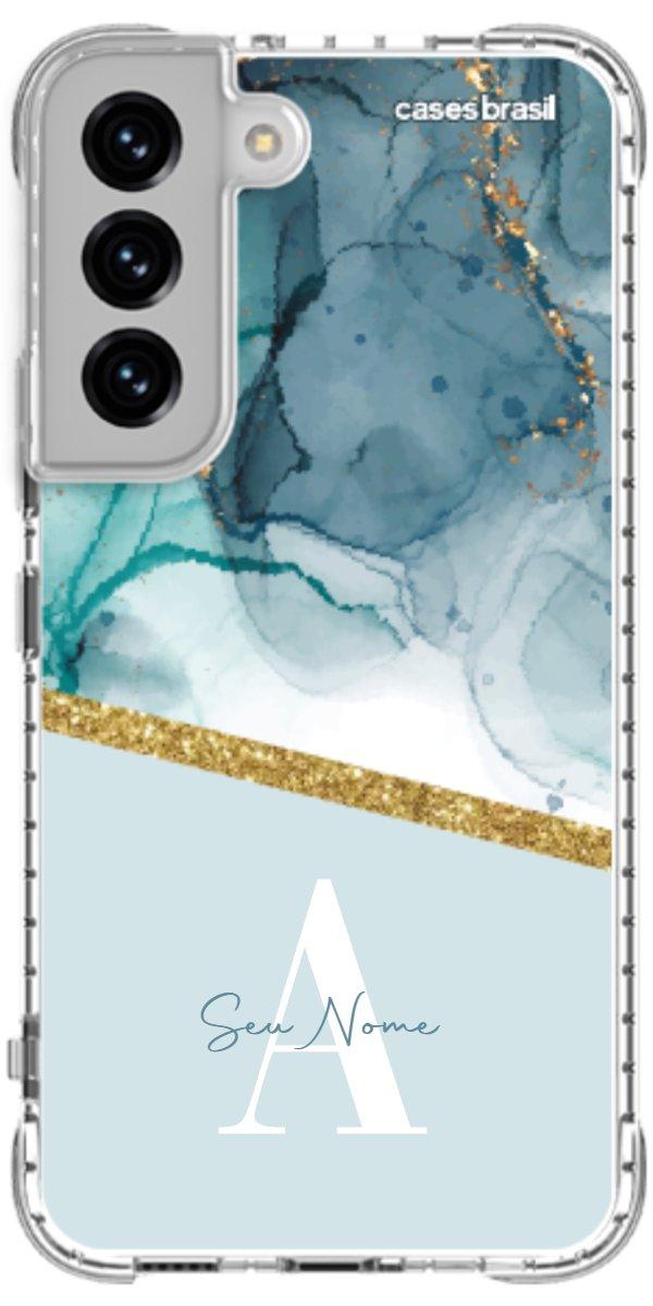 Capinha para Celular Mármore Aqua Dourada