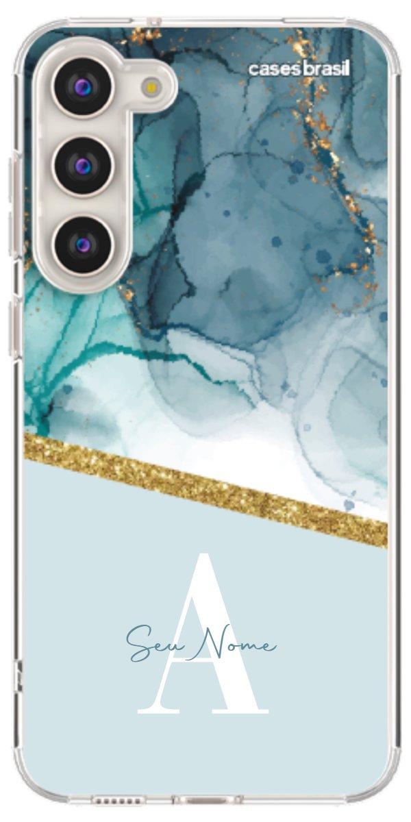 Capinha para Celular Mármore Aqua Dourada