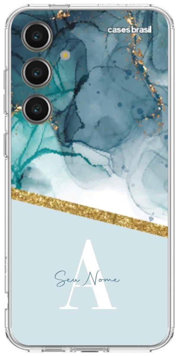 Capinha para Celular Mármore Aqua Dourada