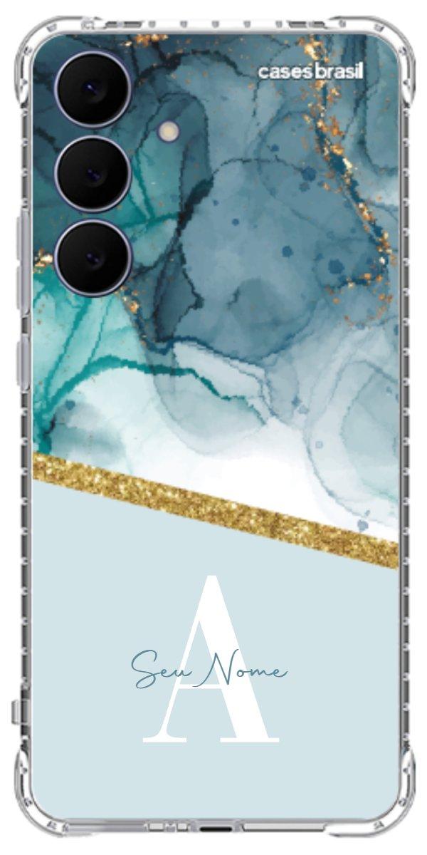 Capinha para Celular Mármore Aqua Dourada