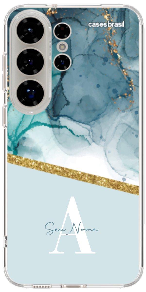 Capinha para Celular Mármore Aqua Dourada