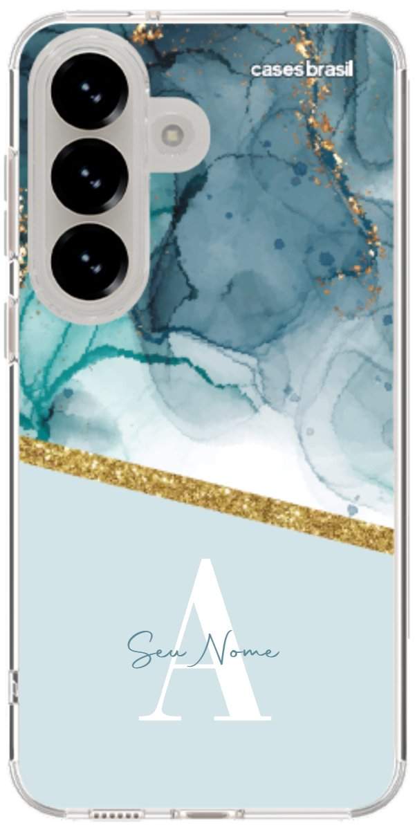 Capinha para Celular Mármore Aqua Dourada