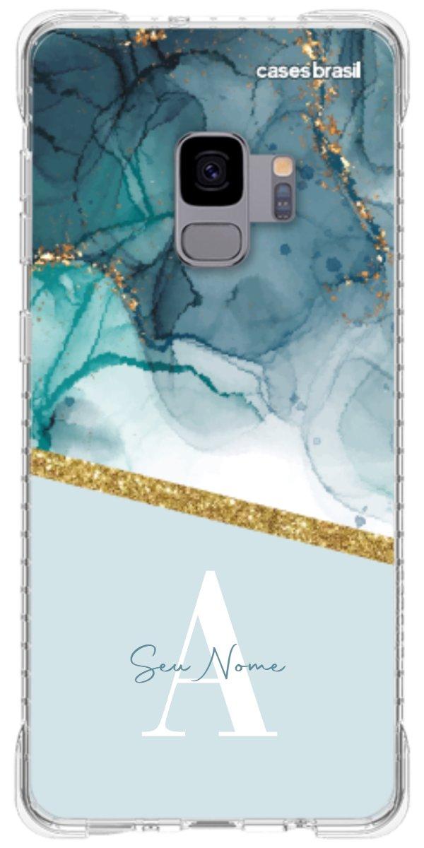 Capinha para Celular Mármore Aqua Dourada