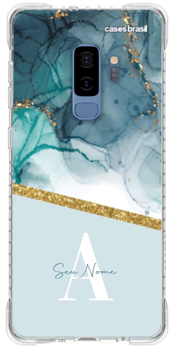 Capinha para Celular Mármore Aqua Dourada