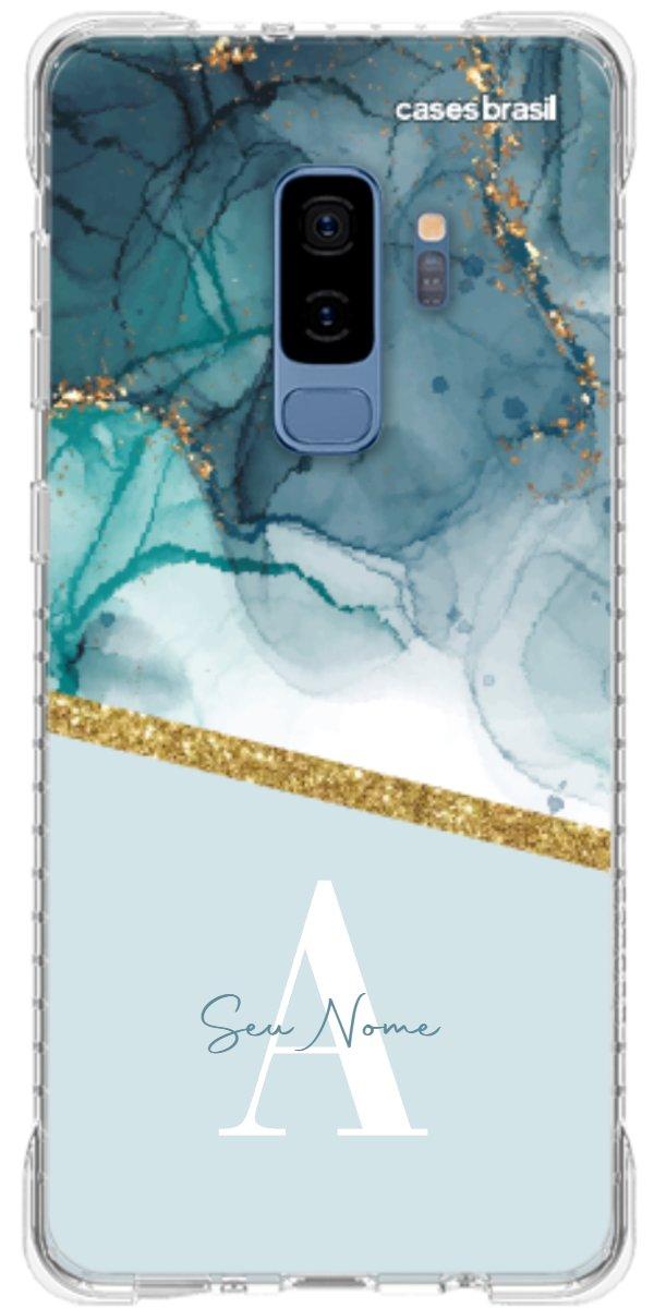 Capinha para Celular Mármore Aqua Dourada
