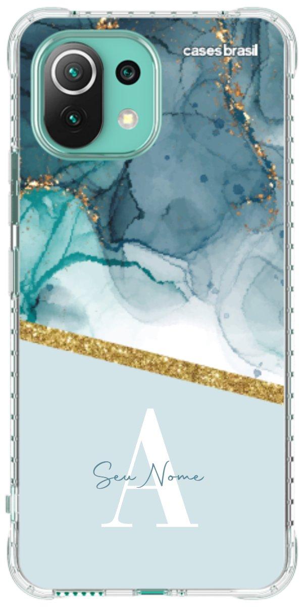 Capinha para Celular Mármore Aqua Dourada