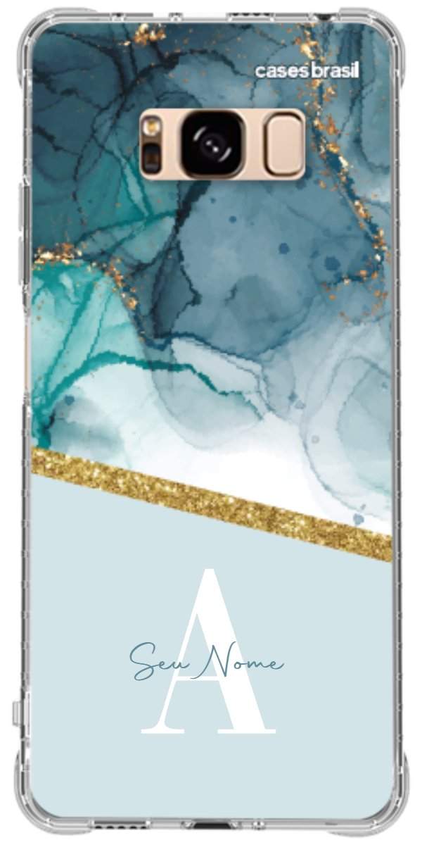 Capinha para Celular Mármore Aqua Dourada