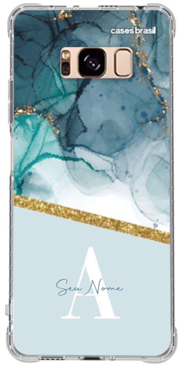 Capinha para Celular Mármore Aqua Dourada