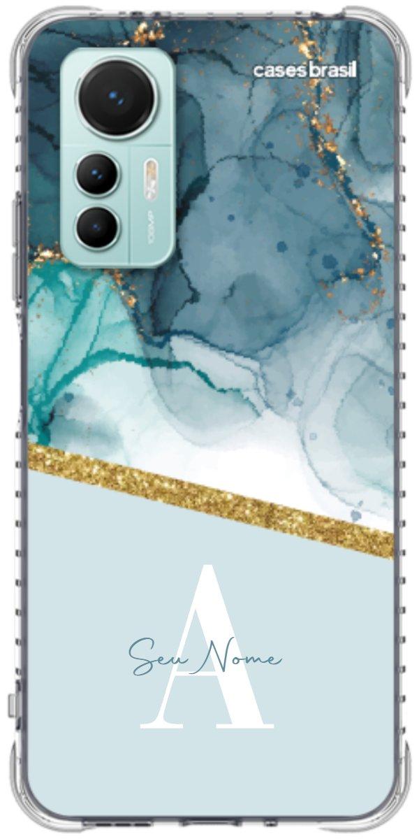 Capinha para Celular Mármore Aqua Dourada