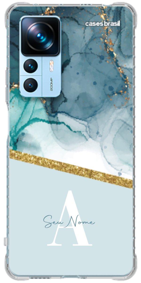 Capinha para Celular Mármore Aqua Dourada
