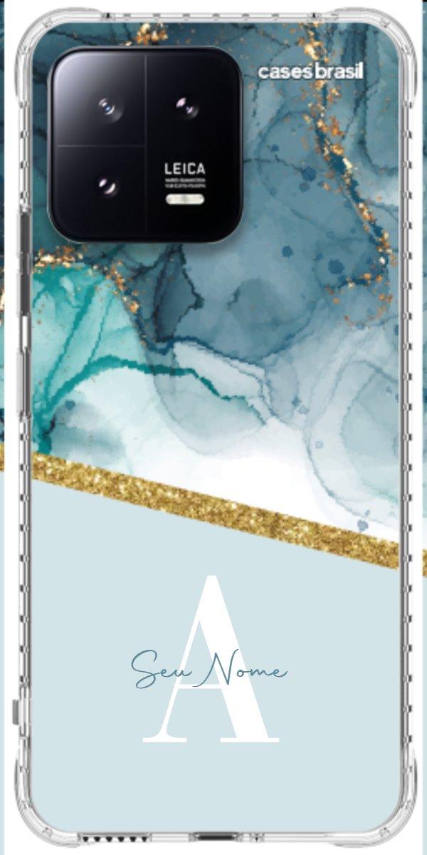 Capinha para Celular Mármore Aqua Dourada