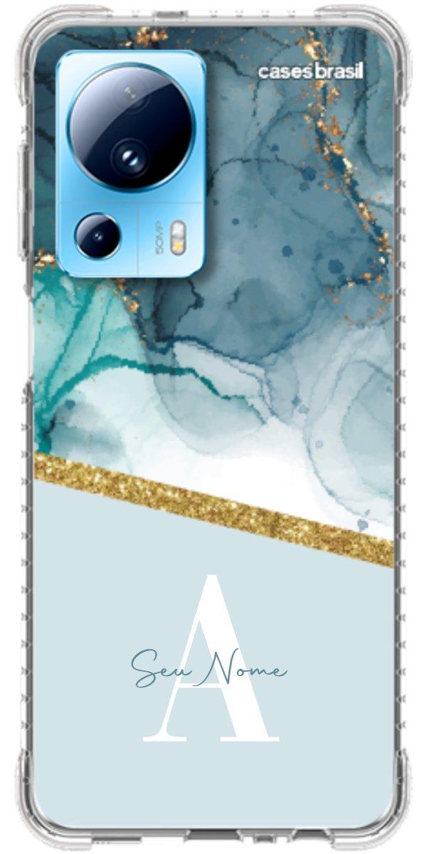 Capinha para Celular Mármore Aqua Dourada