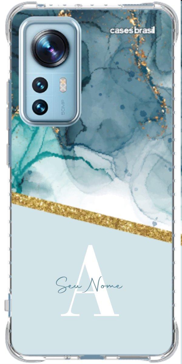 Capinha para Celular Mármore Aqua Dourada
