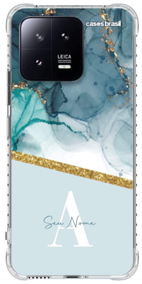 Capinha para Celular Mármore Aqua Dourada
