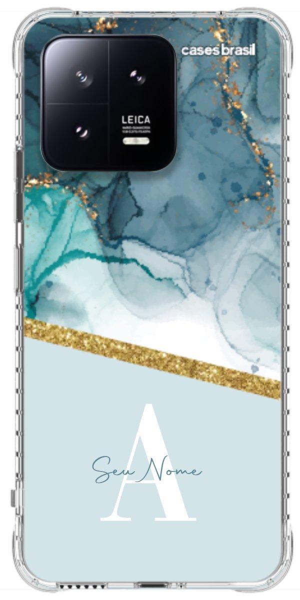 Capinha para Celular Mármore Aqua Dourada