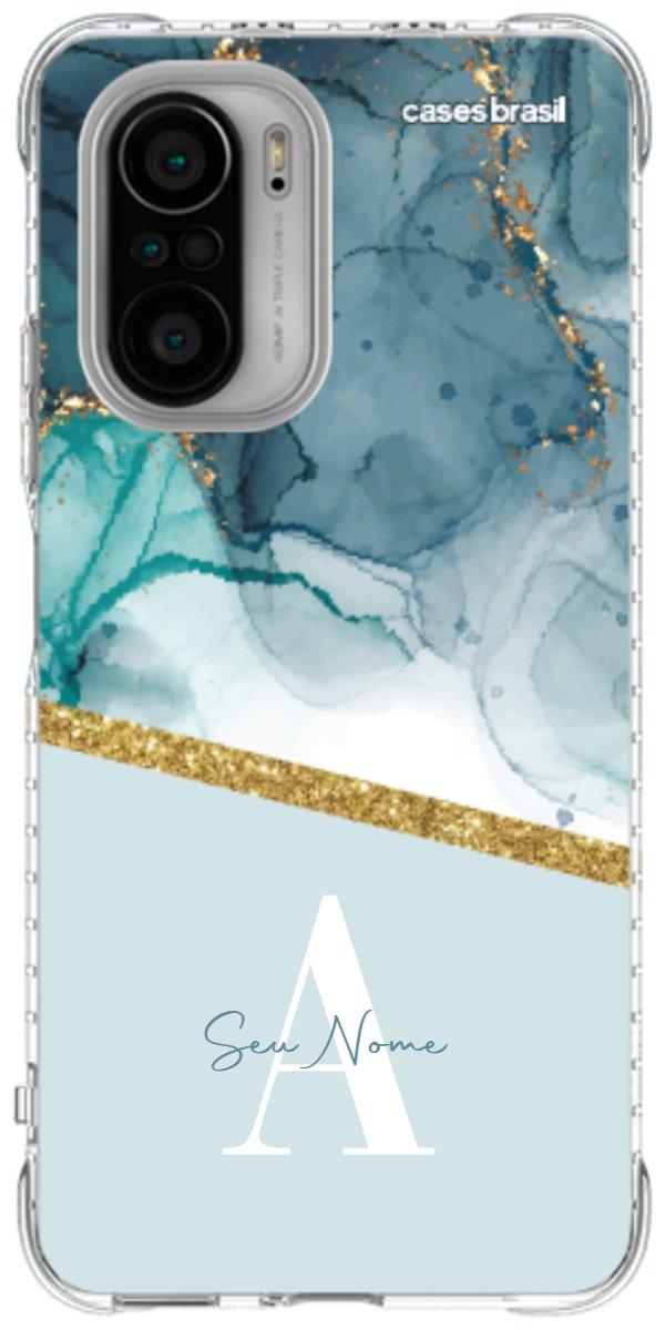 Capinha para Celular Mármore Aqua Dourada