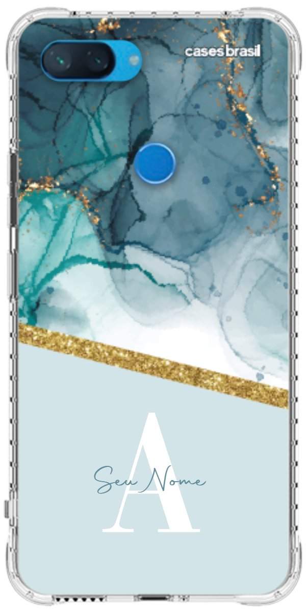 Capinha para Celular Mármore Aqua Dourada