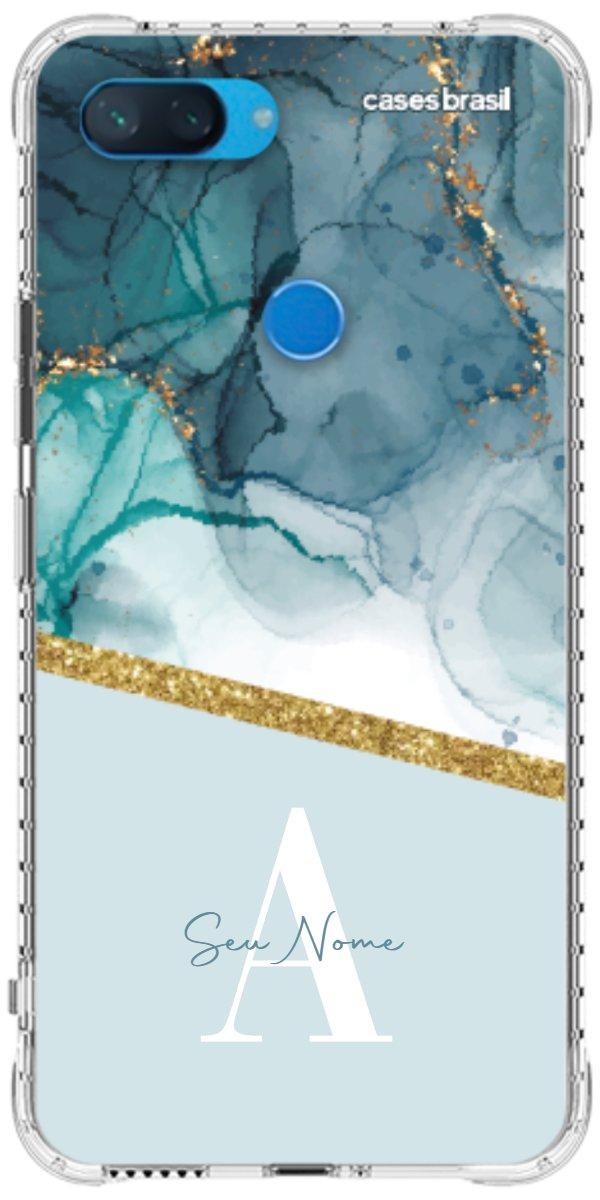 Capinha para Celular Mármore Aqua Dourada