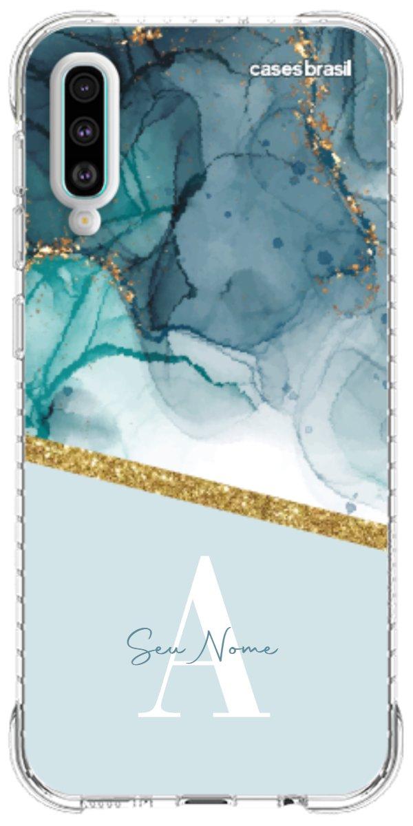 Capinha para Celular Mármore Aqua Dourada