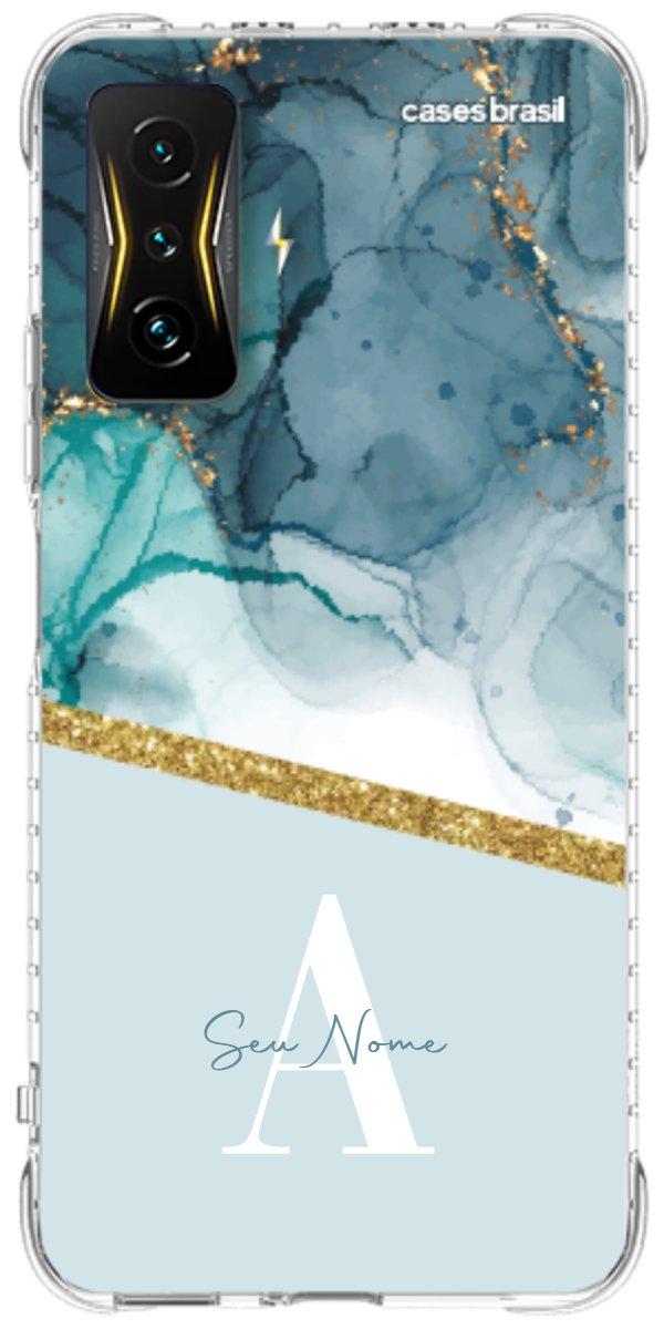 Capinha para Celular Mármore Aqua Dourada