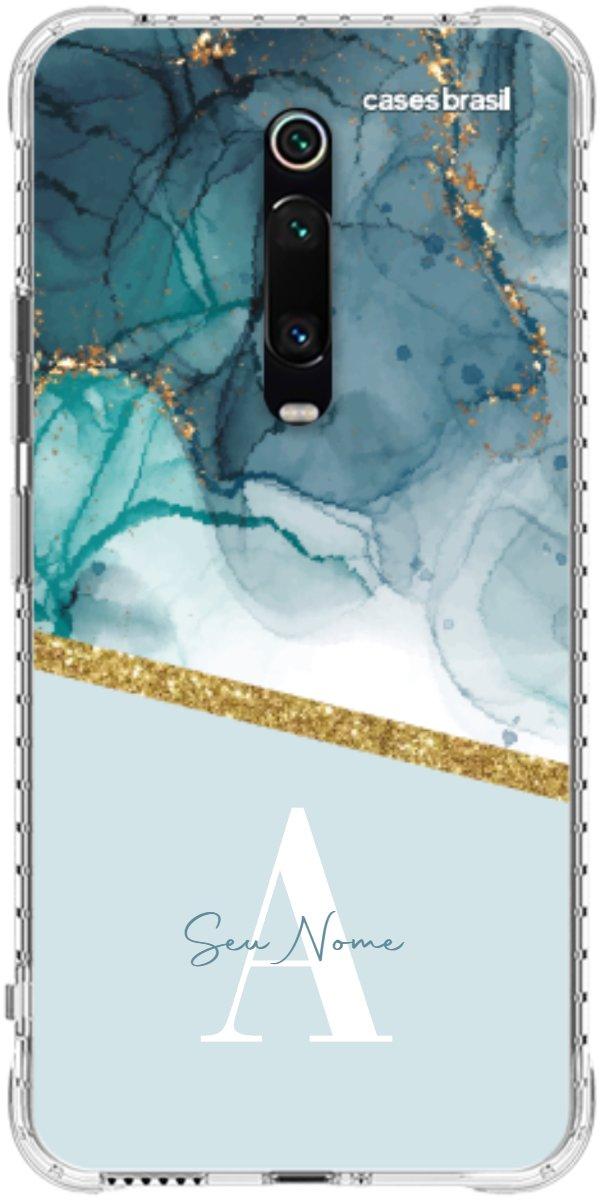 Capinha para Celular Mármore Aqua Dourada