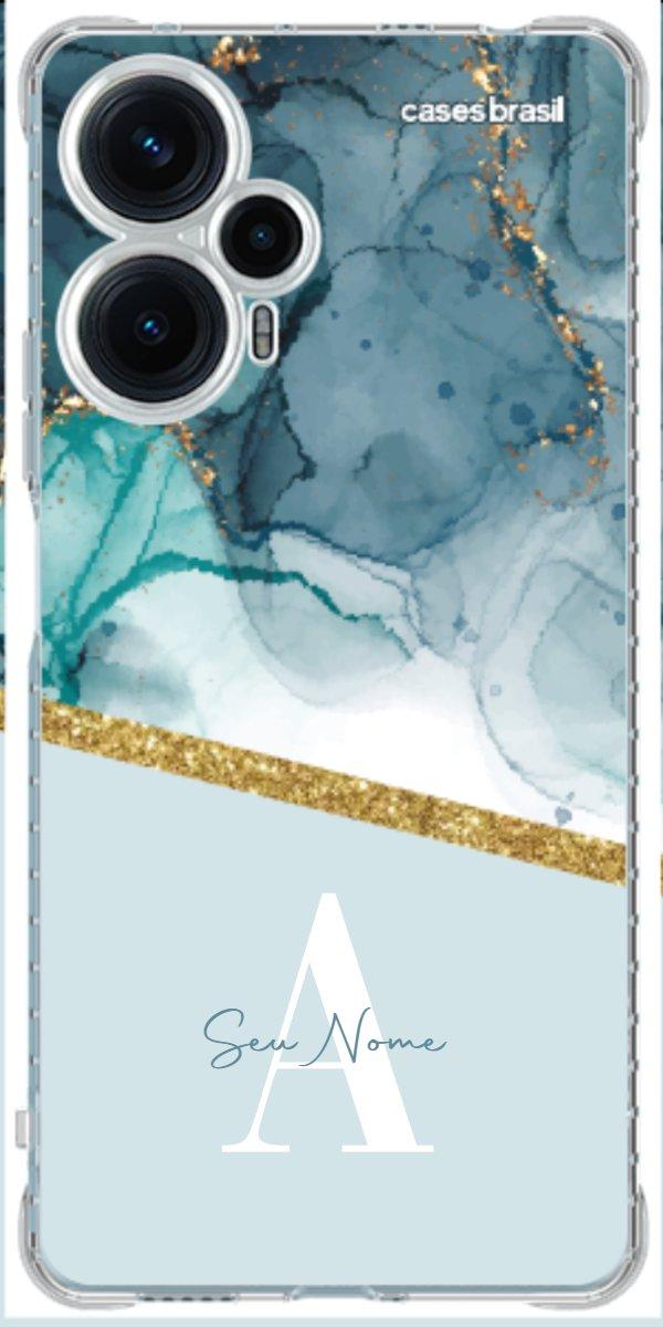 Capinha para Celular Mármore Aqua Dourada