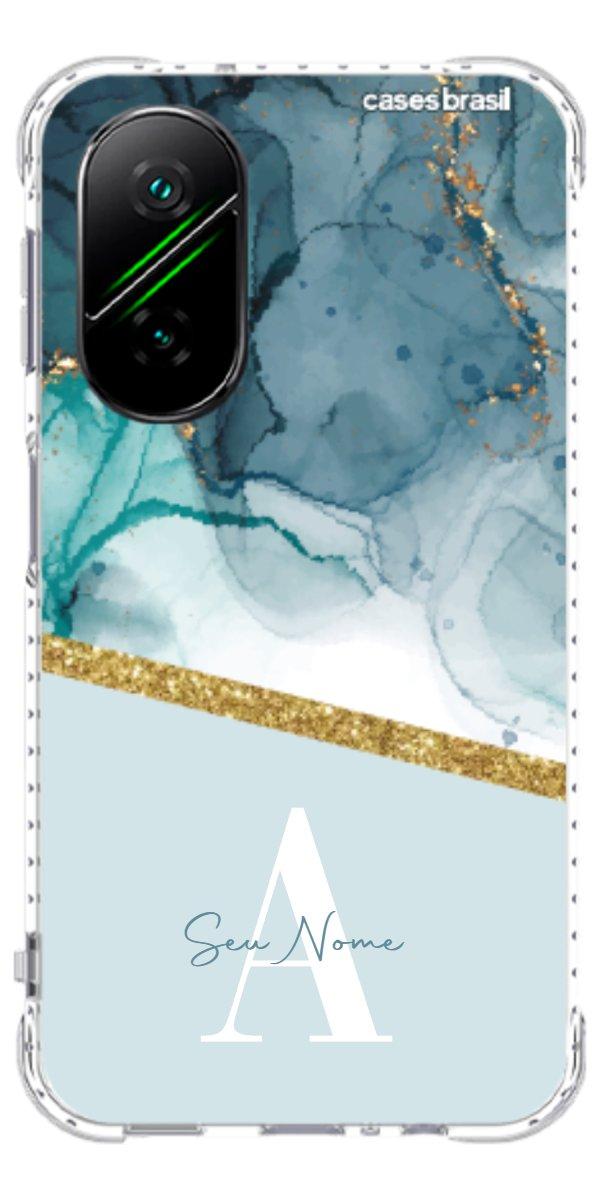 Capinha para Celular Mármore Aqua Dourada
