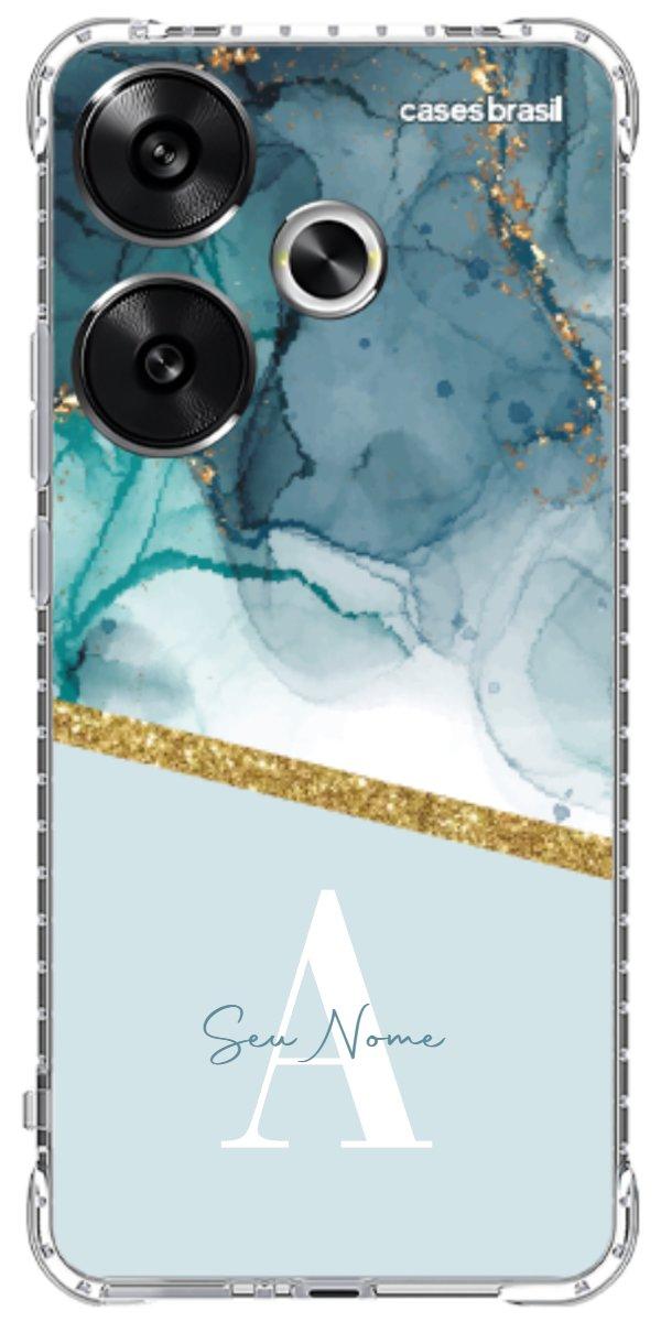 Capinha para Celular Mármore Aqua Dourada