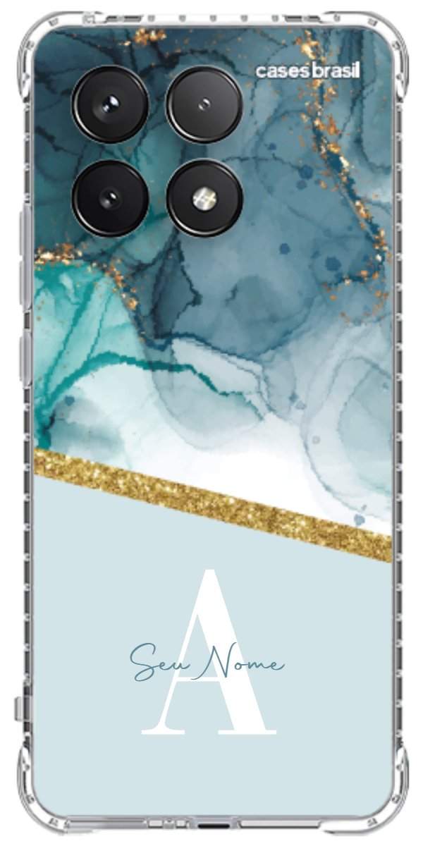 Capinha para Celular Mármore Aqua Dourada