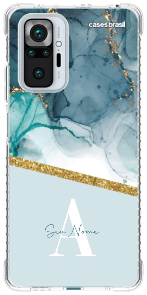Capinha para Celular Mármore Aqua Dourada